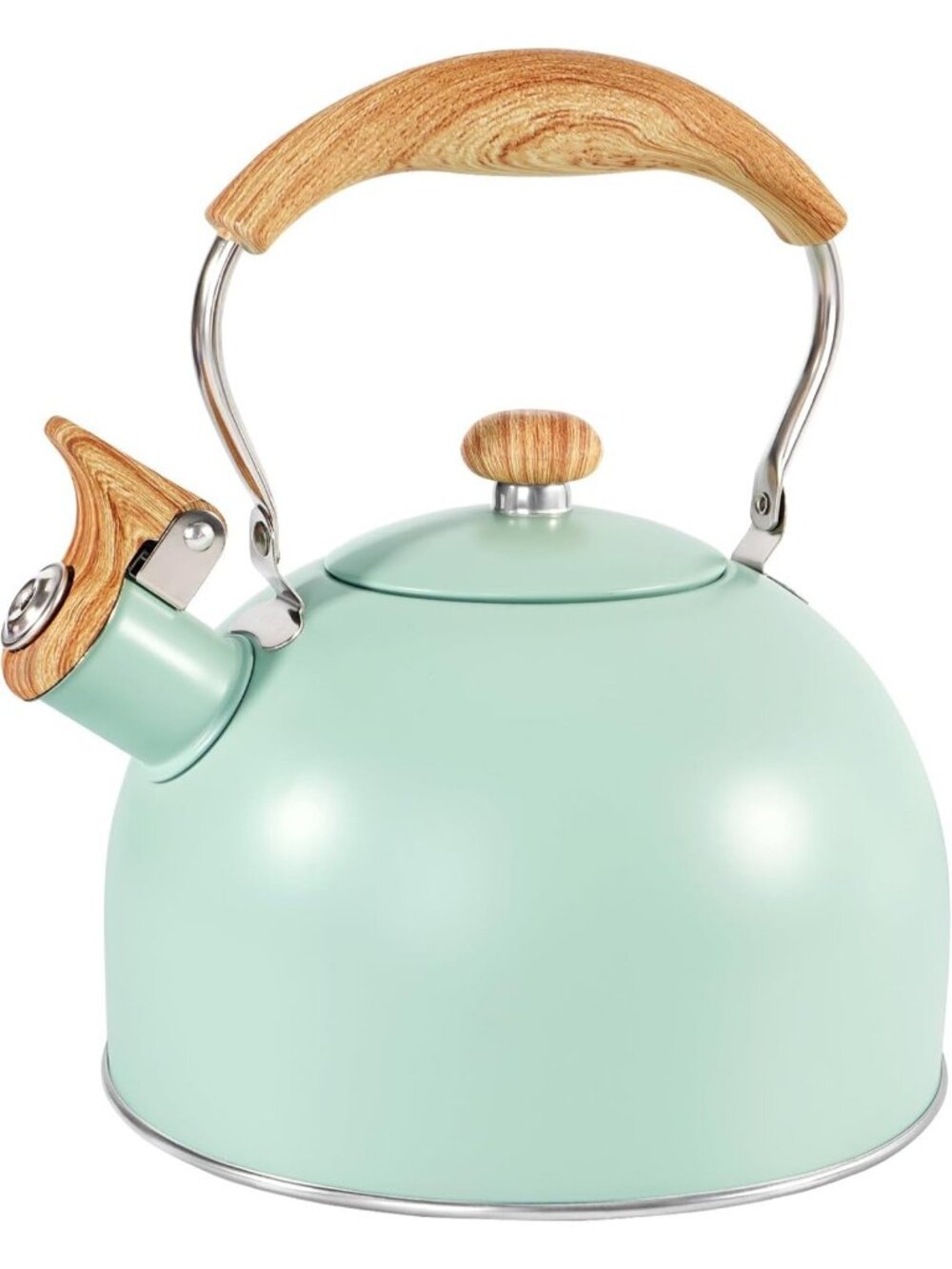 GGC Mint Green Stainless Steel Kettles 2.6QT Whistling Stove Top Folding Handle
